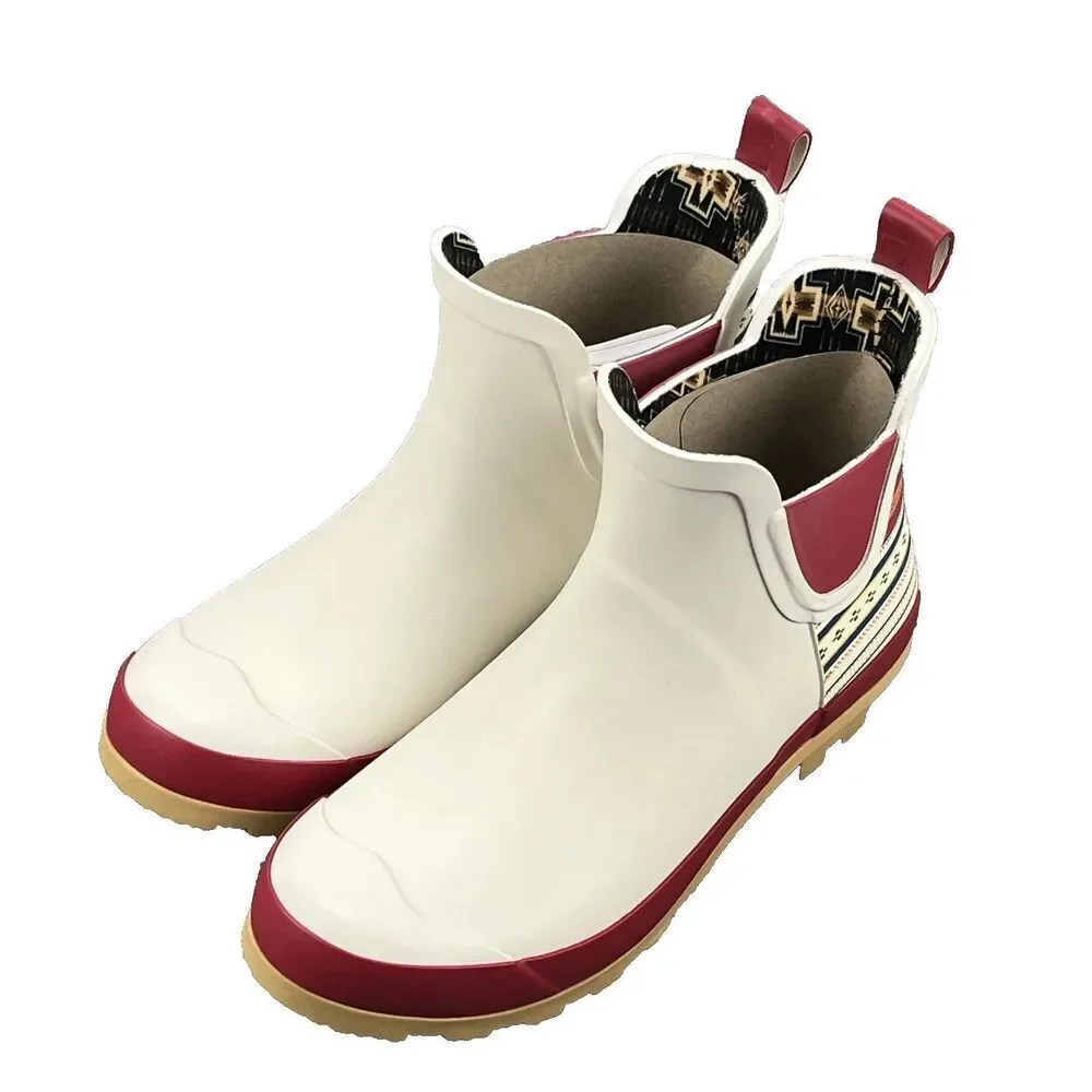 Pendleton Ladies Paloma Stripe Chelsea White Rubber Boots - $119 MSRP - SIZE 10